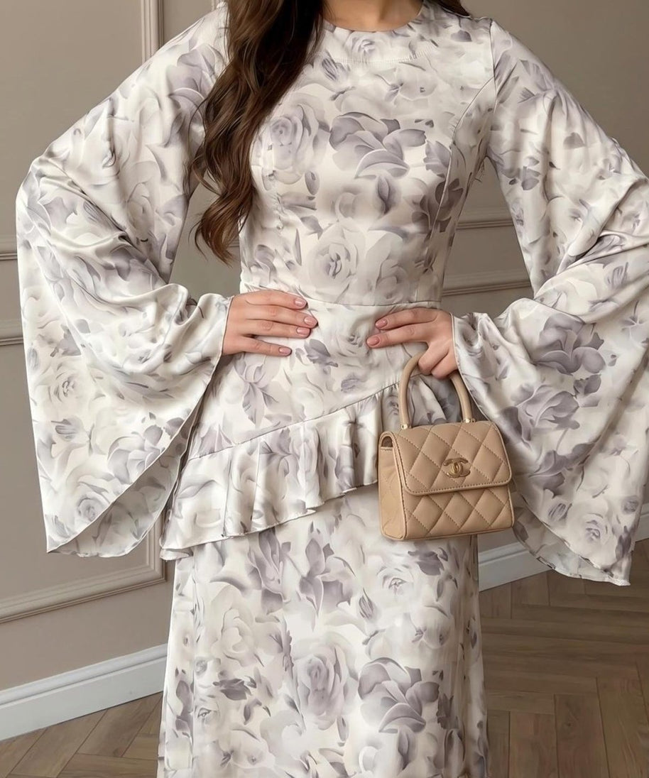 Floral Satin Maxi Dress(MS444)