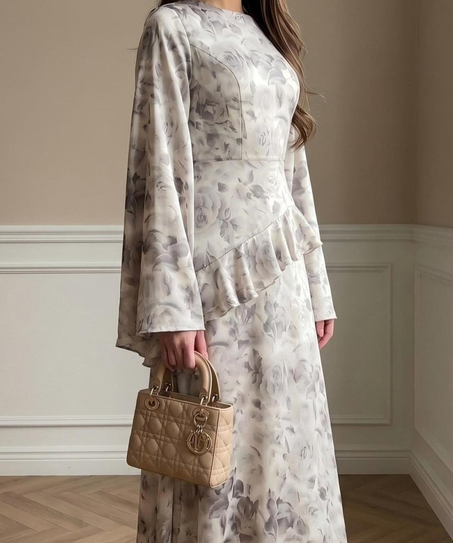 Floral Satin Maxi Dress(MS444)