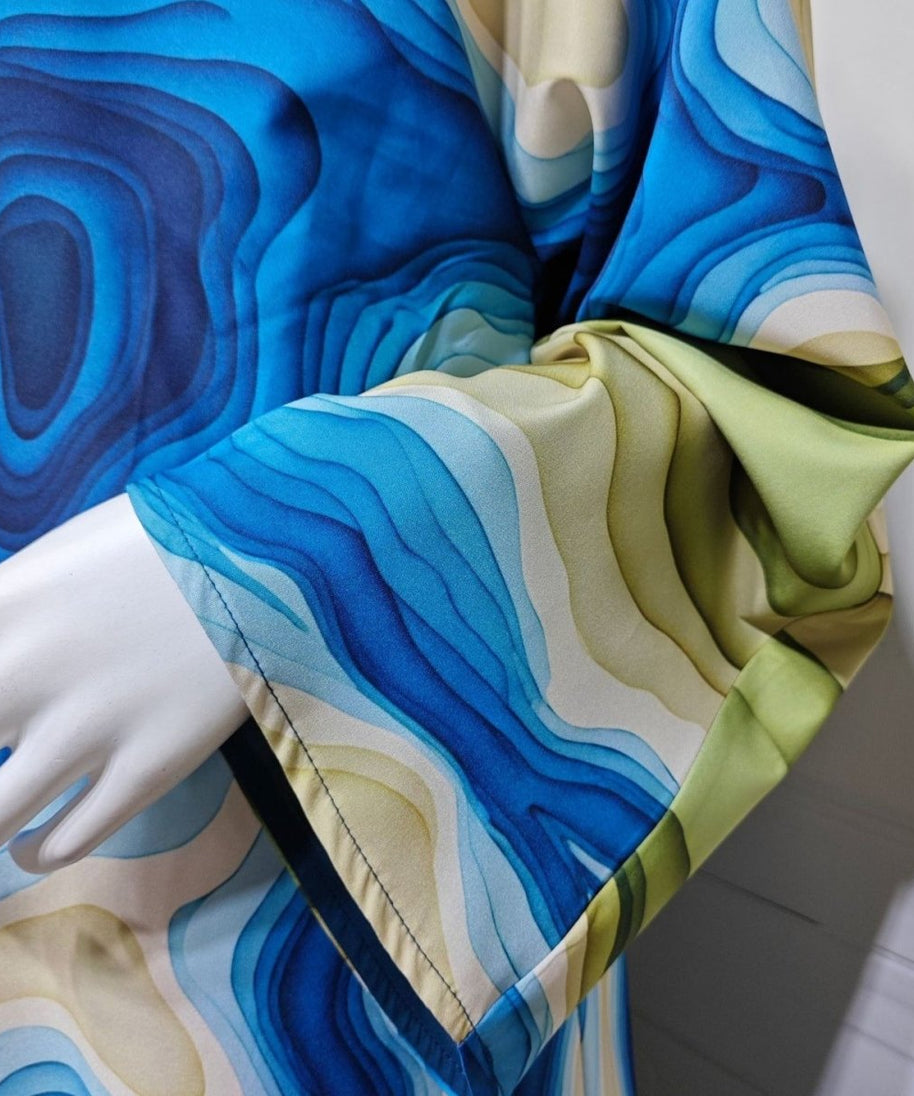 Fluid Topographic Print Open Abaya & Matching Hijab Set(MOA331)
