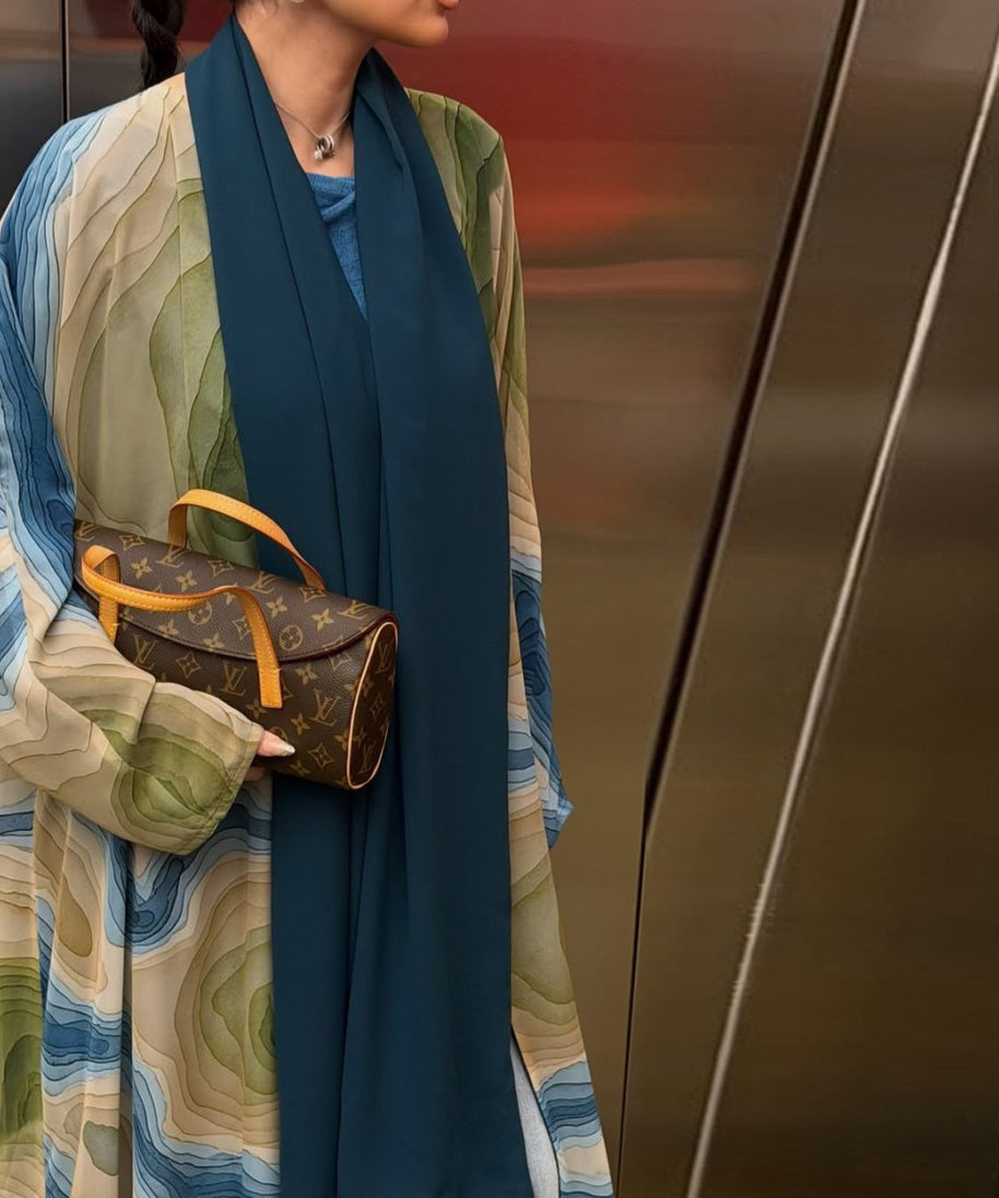 Fluid Topographic Print Open Abaya & Matching Hijab Set(MOA331)