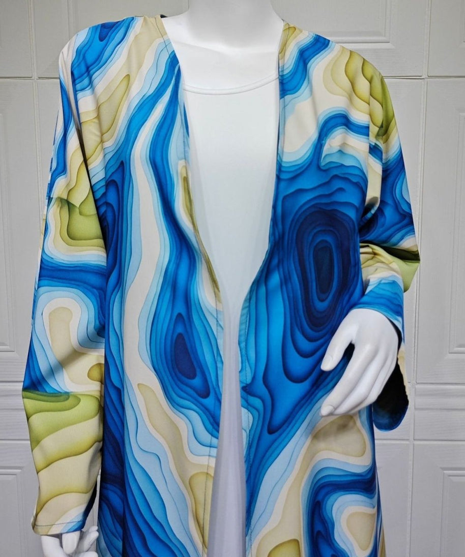 Fluid Topographic Print Open Abaya & Matching Hijab Set(MOA331)