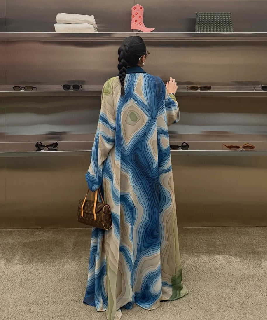 Fluid Topographic Print Open Abaya & Matching Hijab Set(MOA331)