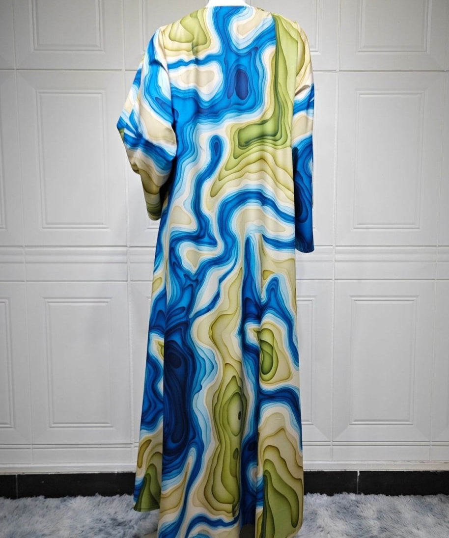 Fluid Topographic Print Open Abaya & Matching Hijab Set(MOA331)