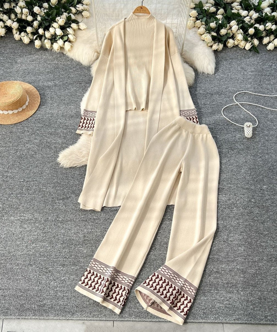 Geometric Jacquard-Trim Ribbed Knit 3-Piece Set(MS471)