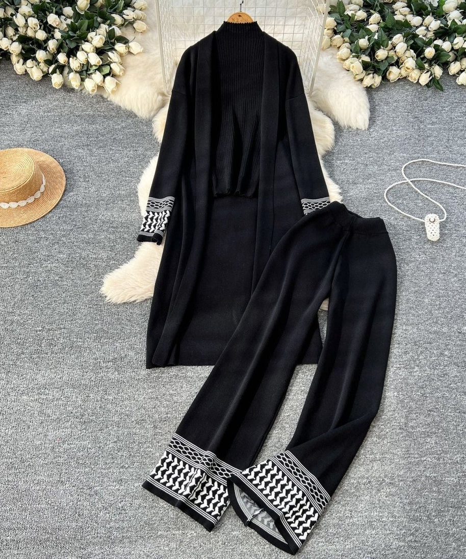 Geometric Jacquard-Trim Ribbed Knit 3-Piece Set(MS471)