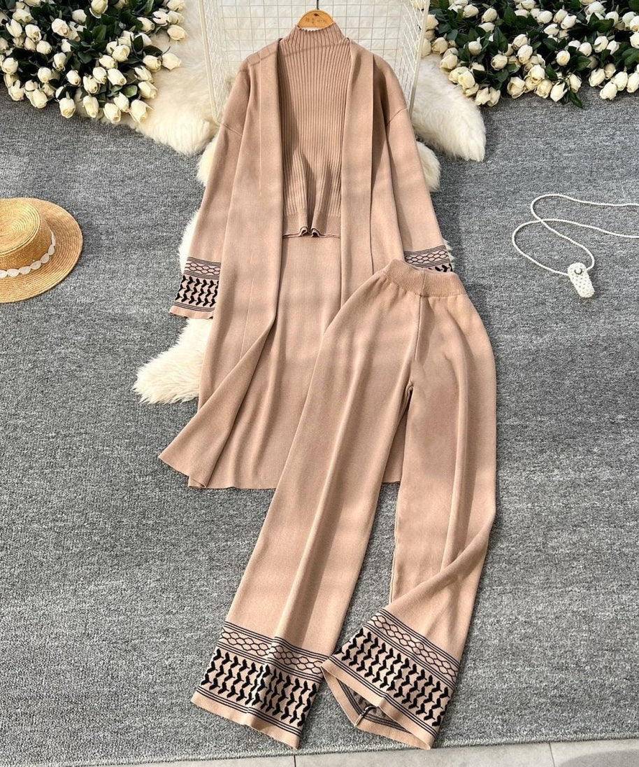 Geometric Jacquard-Trim Ribbed Knit 3-Piece Set(MS471)
