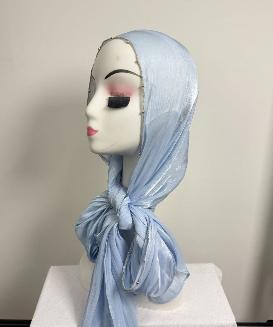 Gold Chain Beaded Edge Crinkle Satin Hijab(MH238)