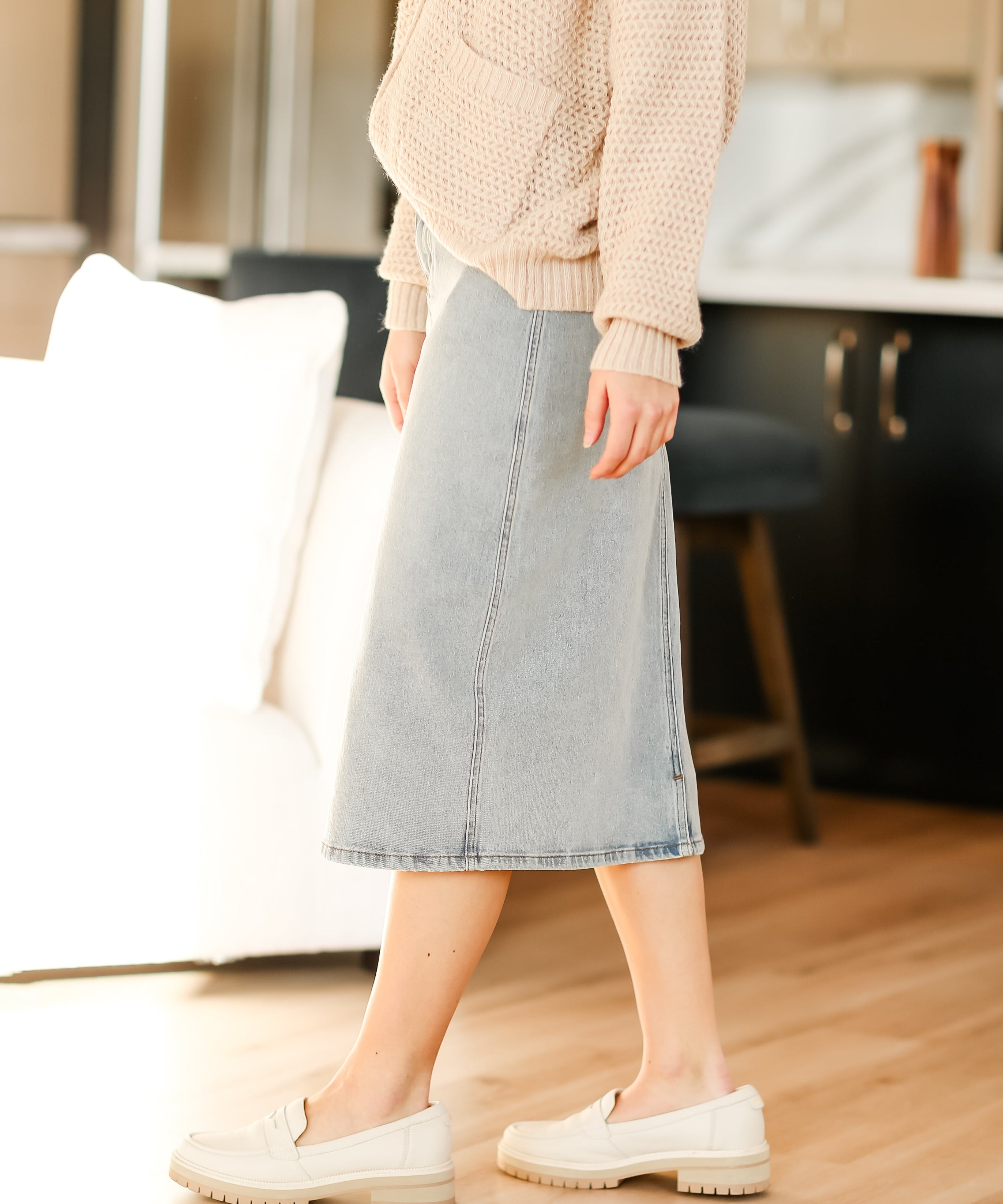 Greta Light Wash Midi Denim Skirt - FINAL SALE