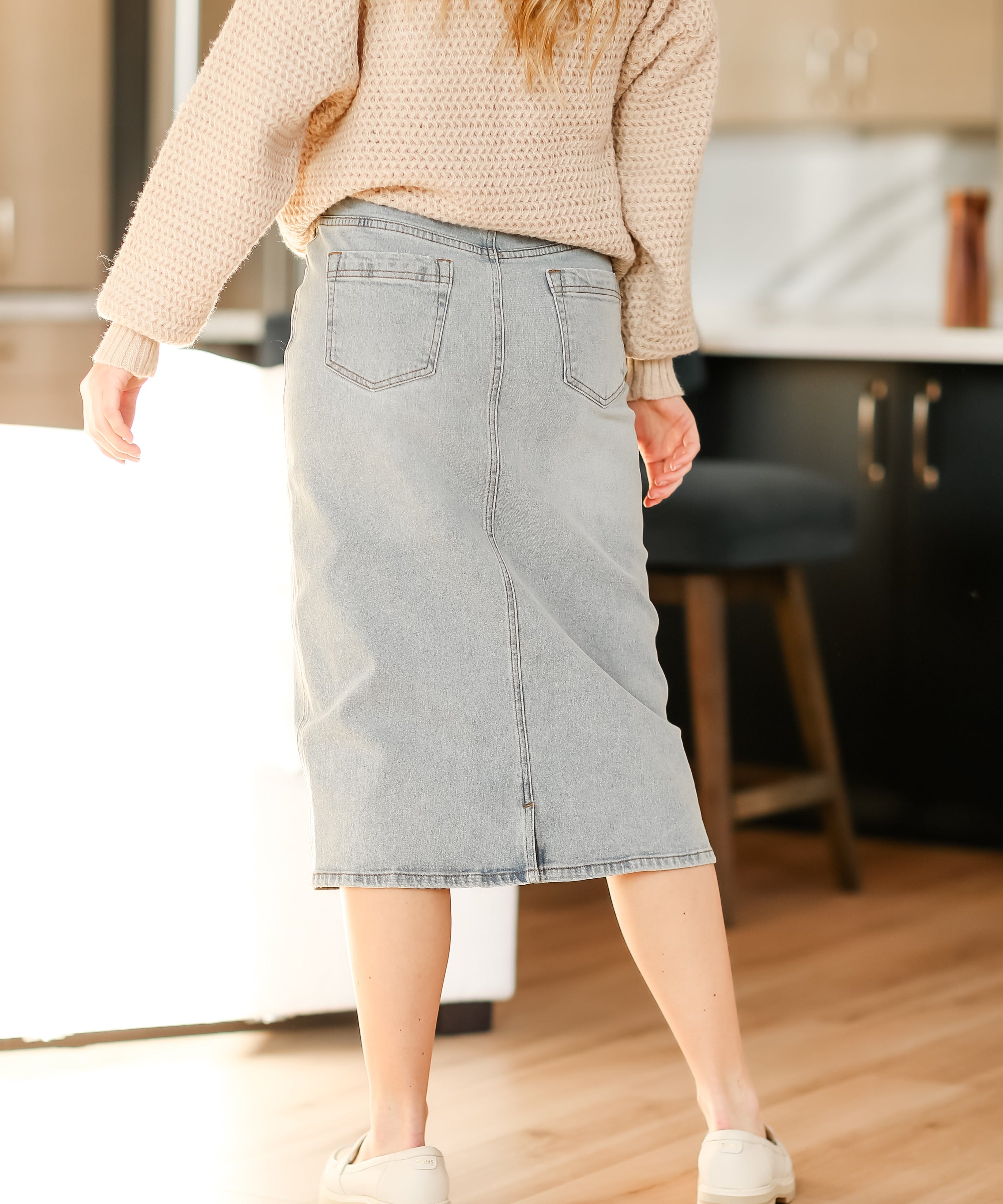 Greta Light Wash Midi Denim Skirt - FINAL SALE