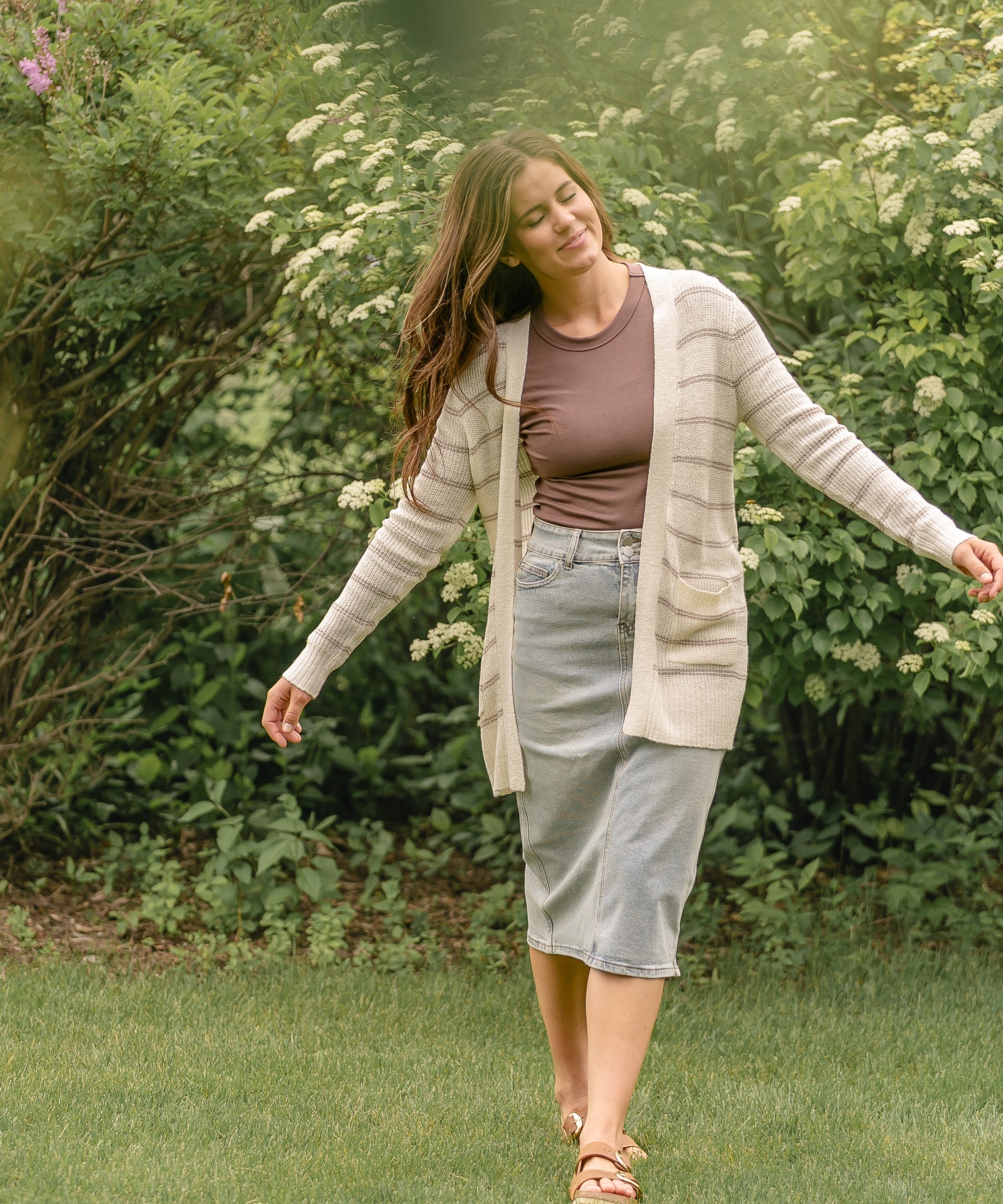 Greta Light Wash Midi Denim Skirt - FINAL SALE