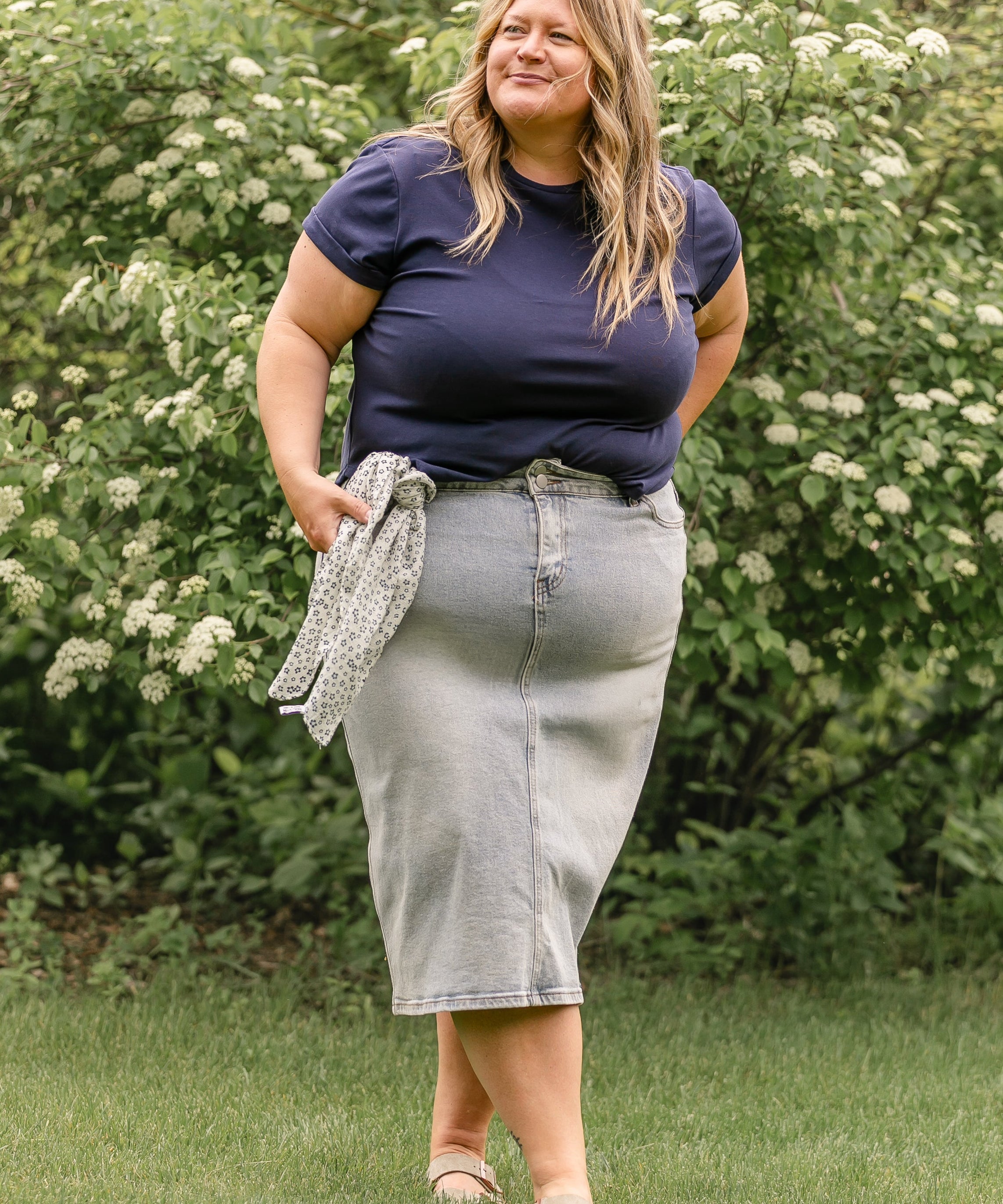 Greta Light Wash Midi Denim Skirt - FINAL SALE