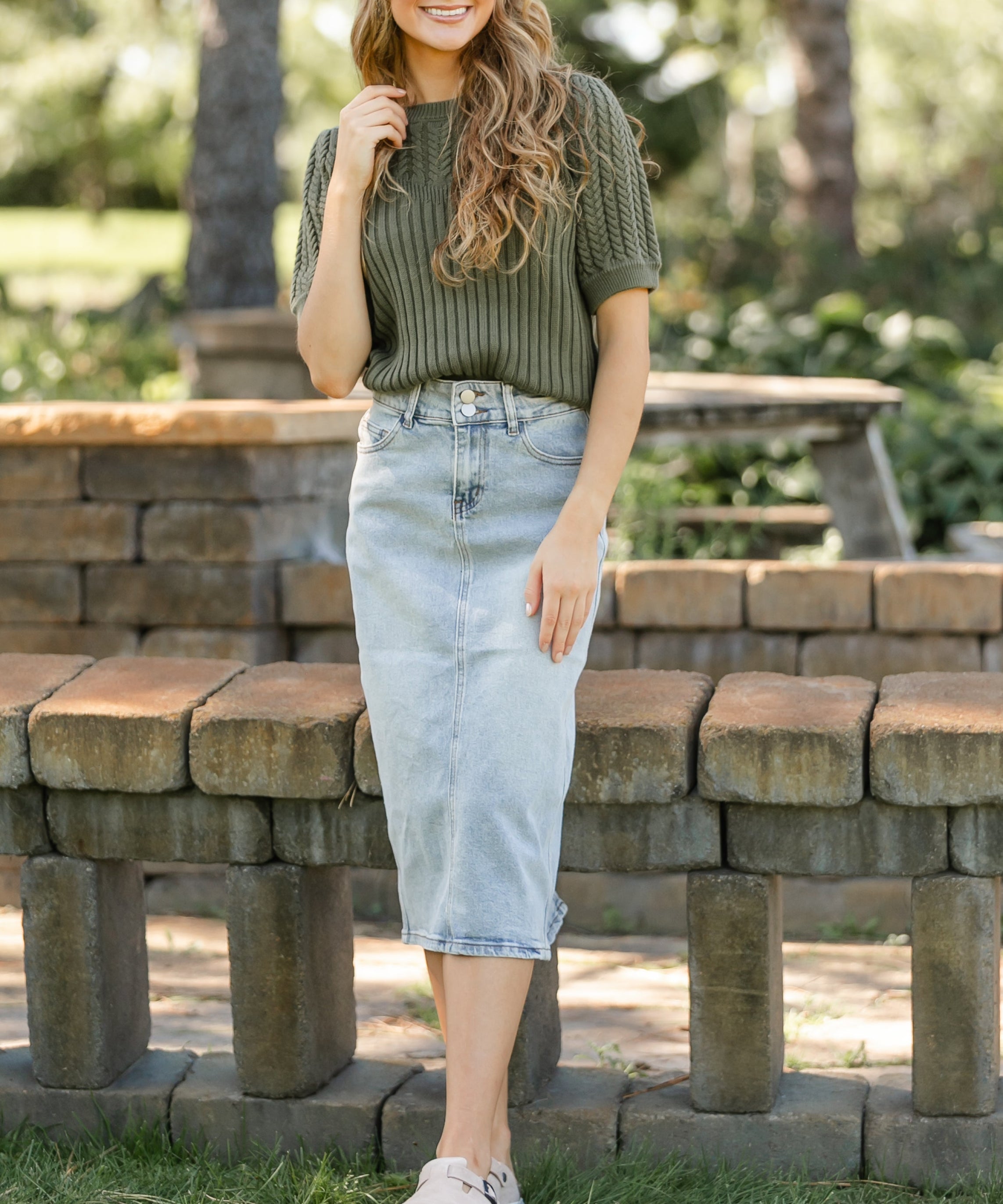 Greta Light Wash Midi Denim Skirt - FINAL SALE