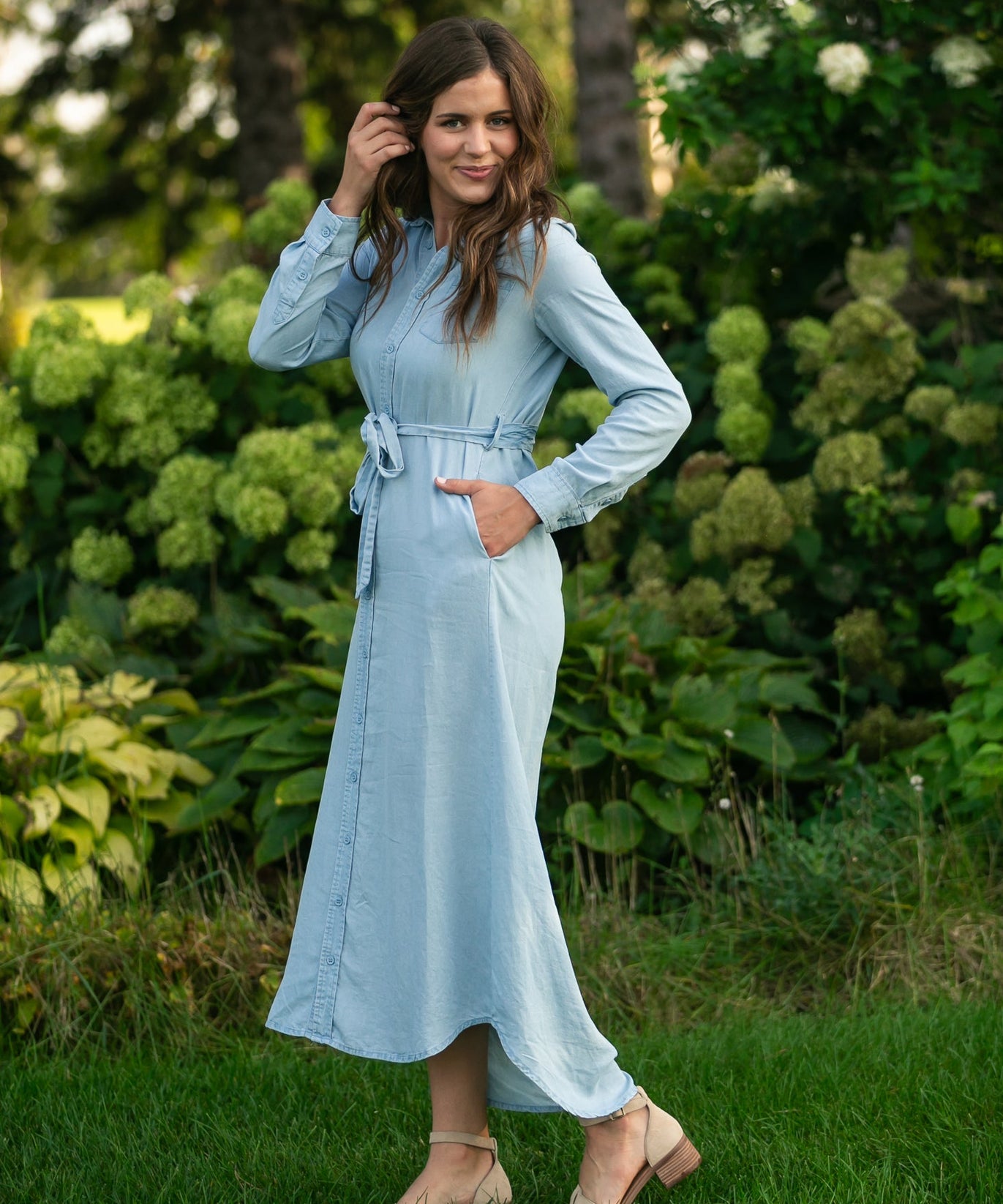 Hazel Chambray Long Sleeve Dress