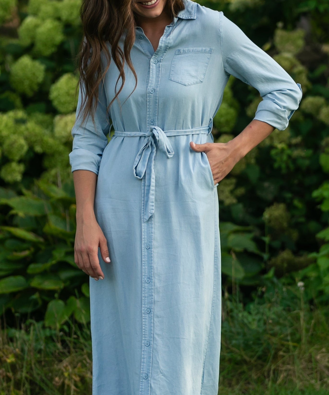 Hazel Chambray Long Sleeve Dress