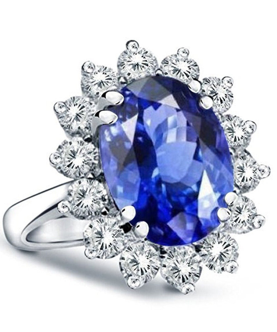 Princess Diana Inspired 3.00CTW AGI Certified G/VS Lab-Grown Sapphire and Diamond Halo Ring in 14K White Gold