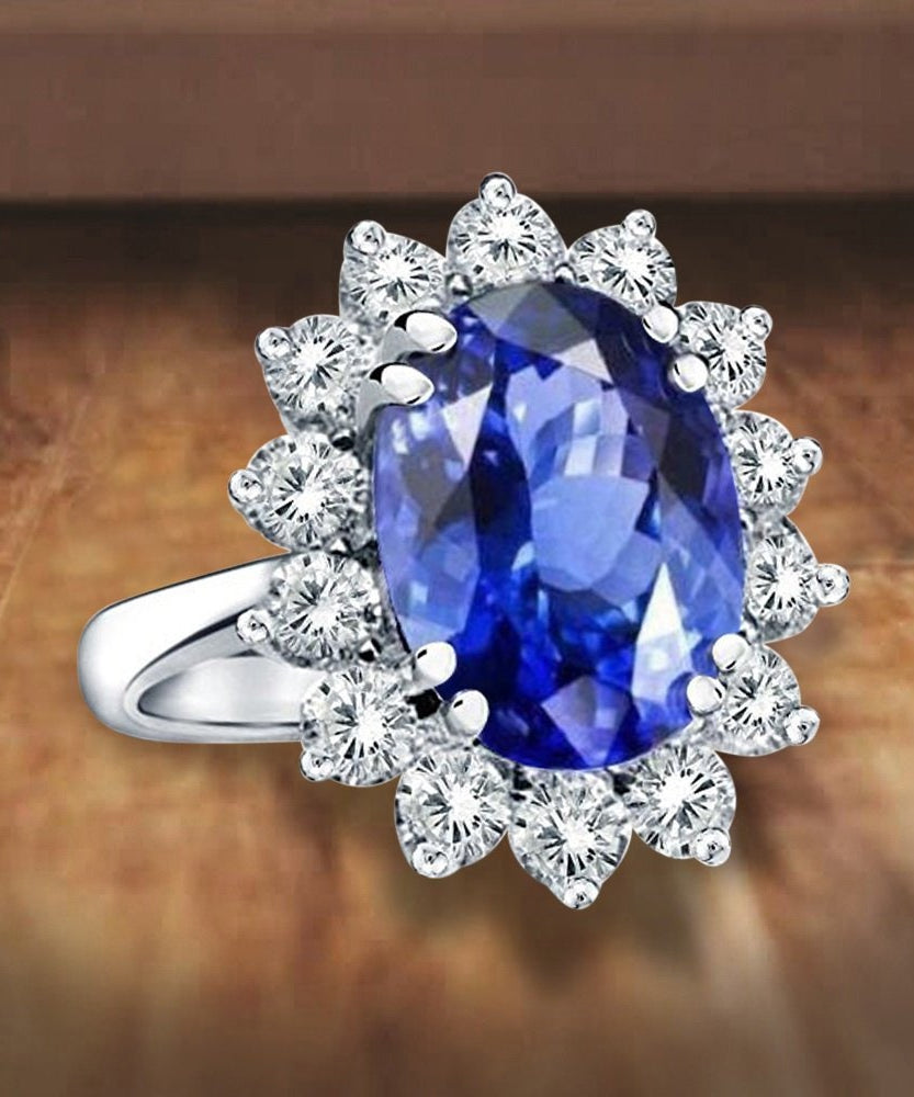 Princess Diana Inspired 3.00CTW AGI Certified G/VS Lab-Grown Sapphire and Diamond Halo Ring in 14K White Gold