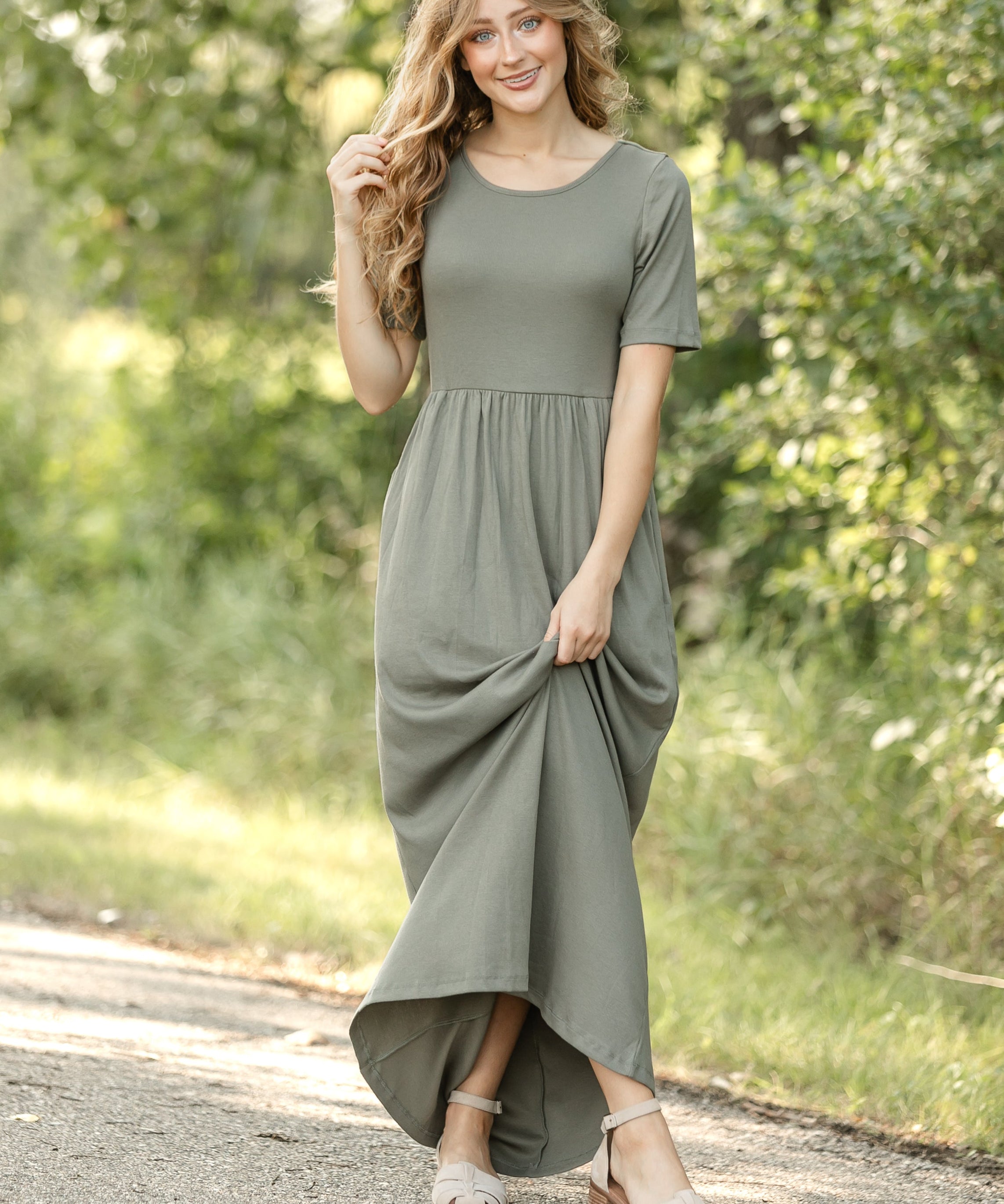 Jasmine Olive Ribbed Maxi Dress