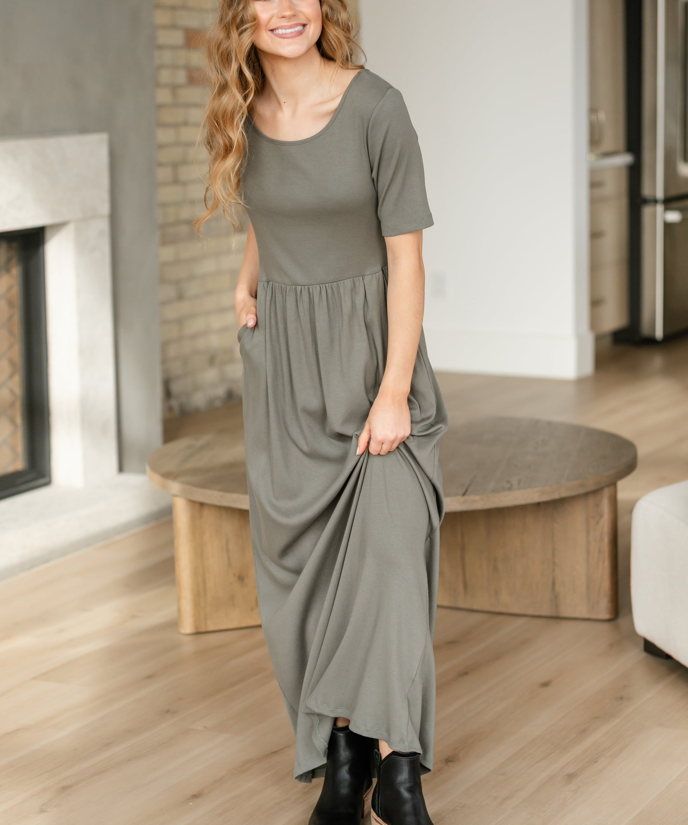 Jasmine Olive Ribbed Maxi Dress