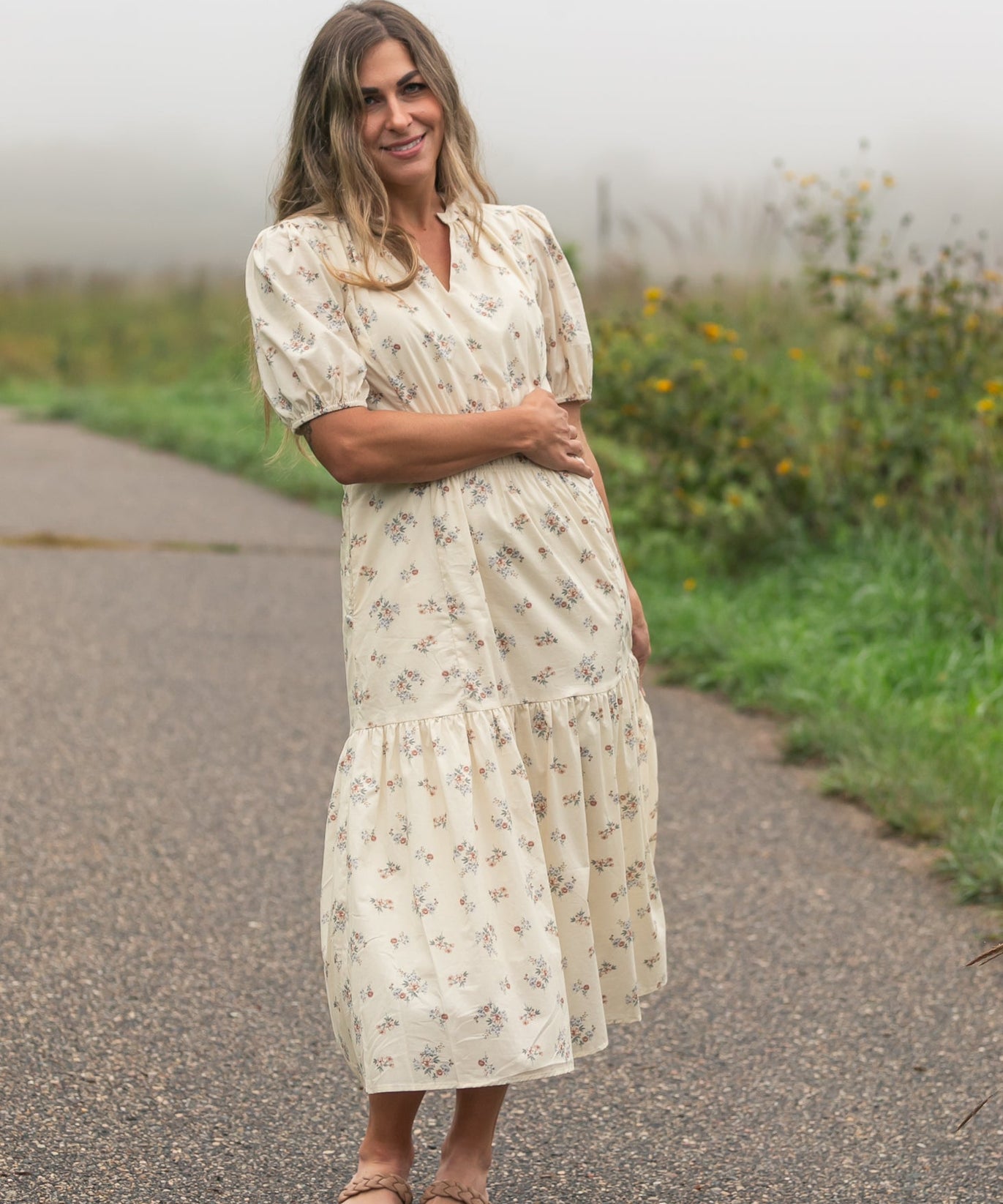 Katrina Half Sleeve Floral Midi Dress - FINAL SALE