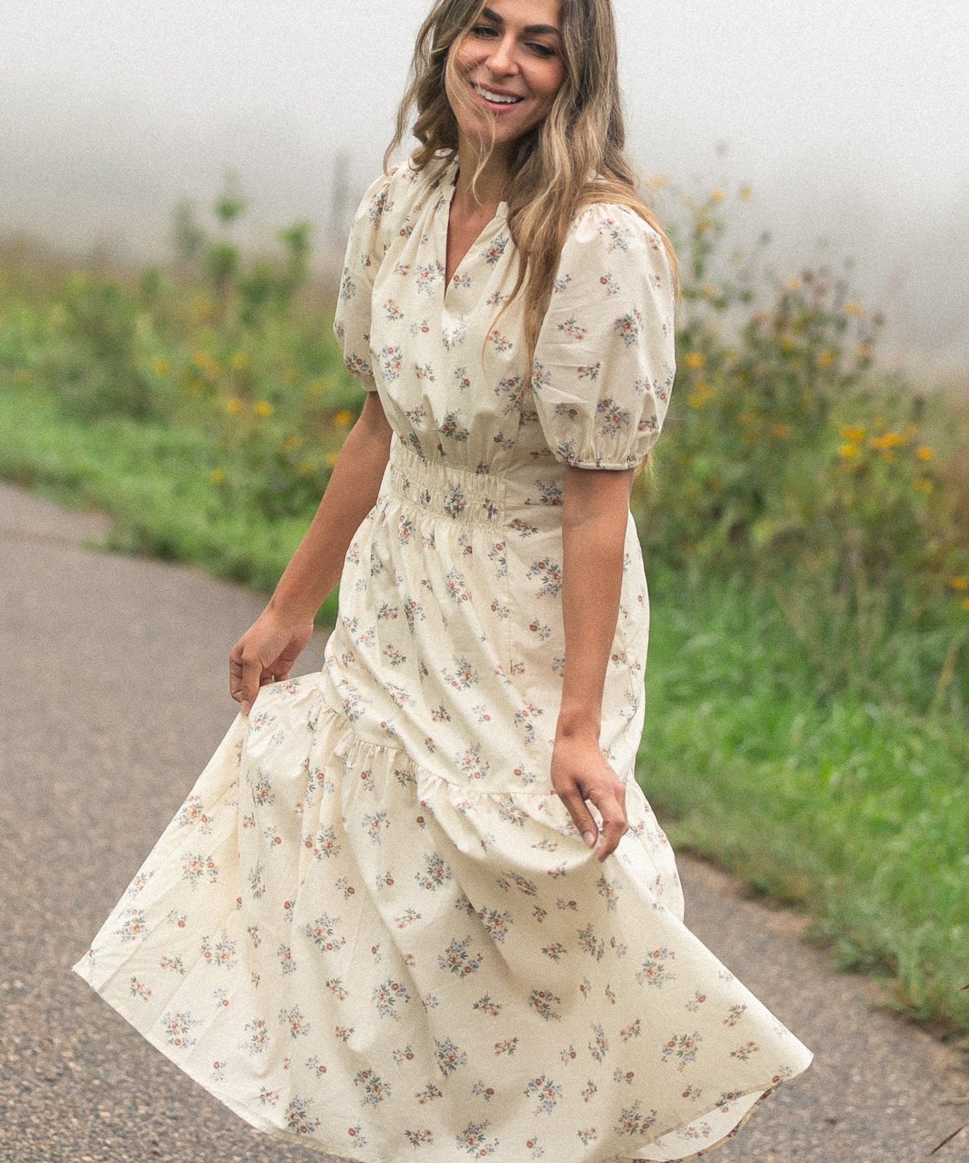 Katrina Half Sleeve Floral Midi Dress - FINAL SALE