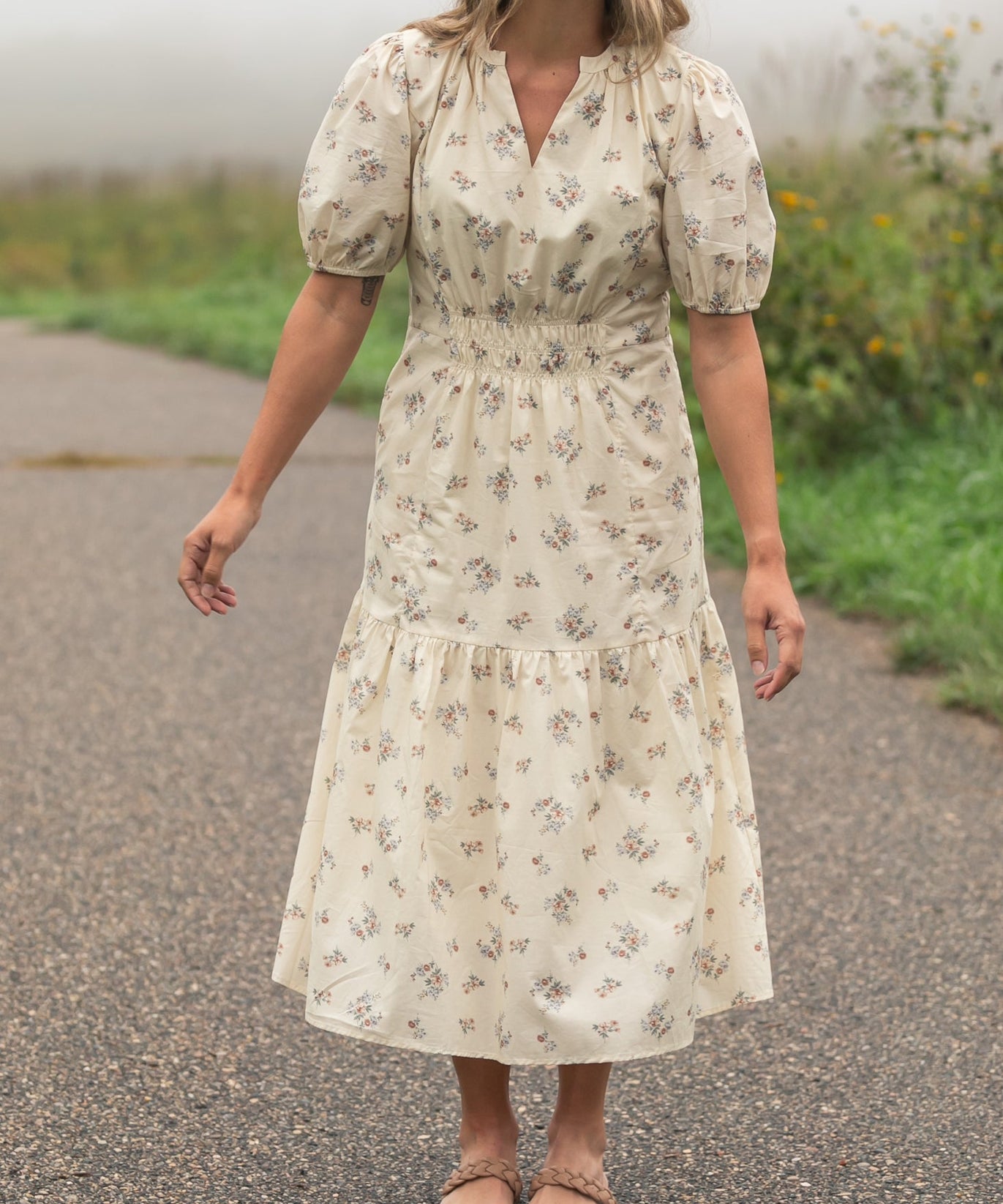 Katrina Half Sleeve Floral Midi Dress - FINAL SALE