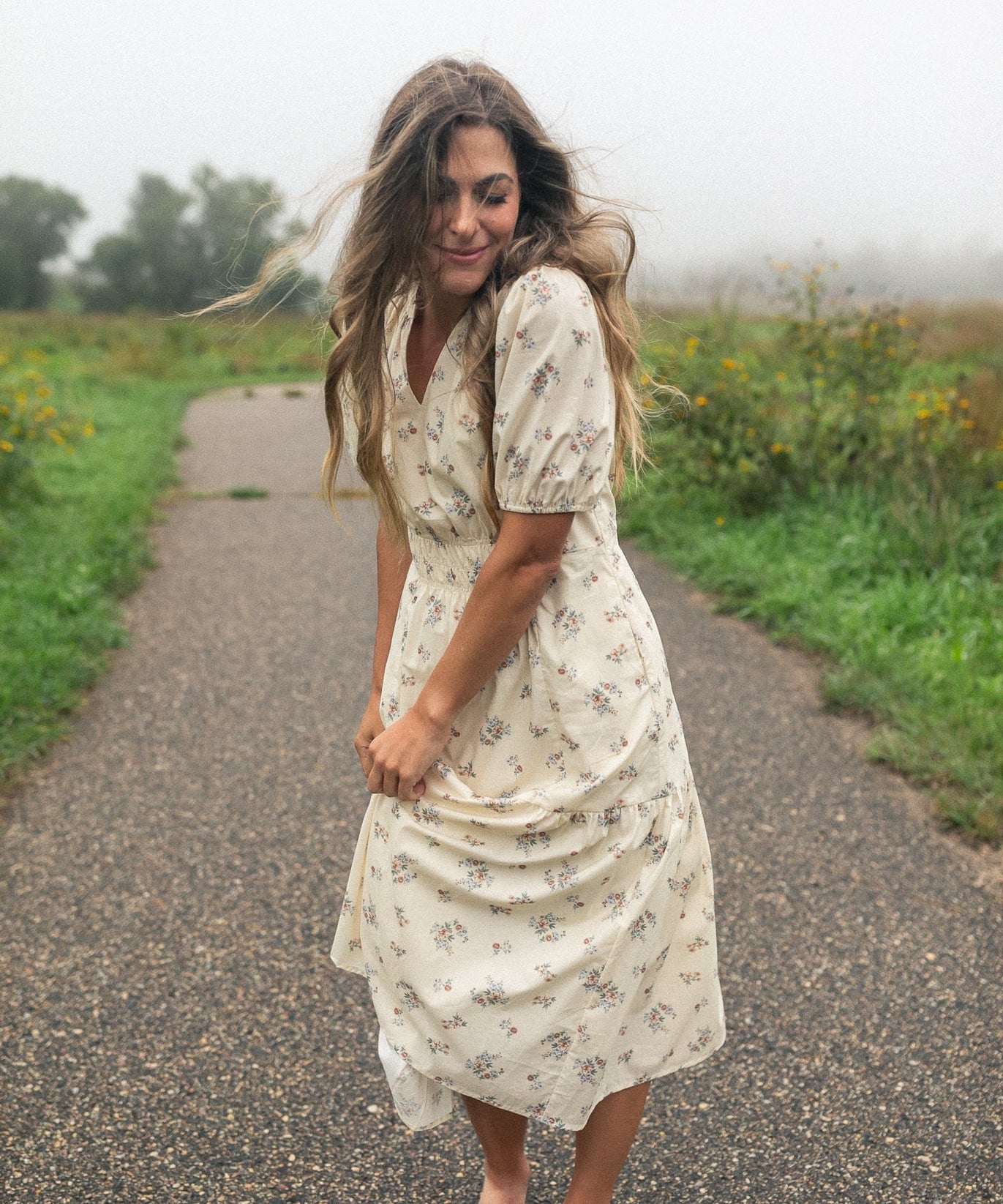 Katrina Half Sleeve Floral Midi Dress - FINAL SALE
