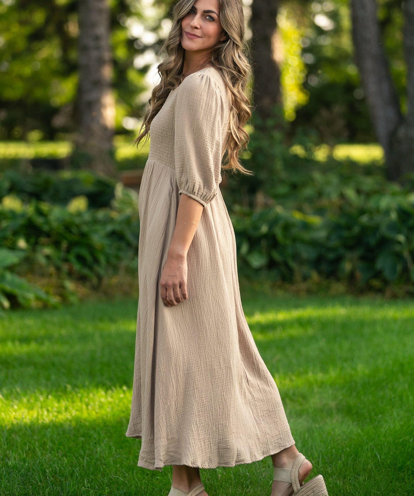 Kayleen Tan Smocked Bodice Gauze Dress - FINAL SALE