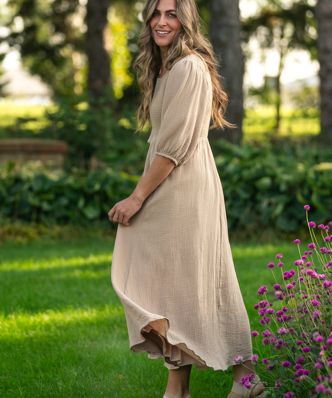 Kayleen Tan Smocked Bodice Gauze Dress - FINAL SALE