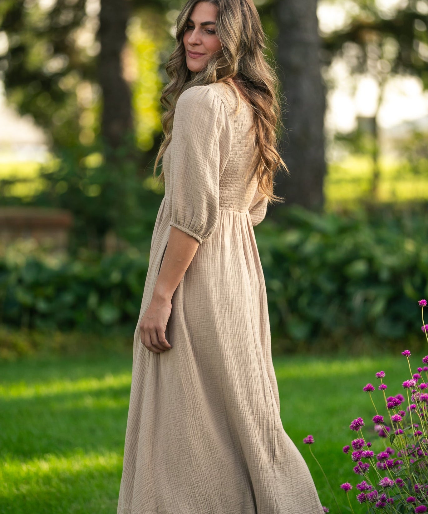 Kayleen Tan Smocked Bodice Gauze Dress - FINAL SALE