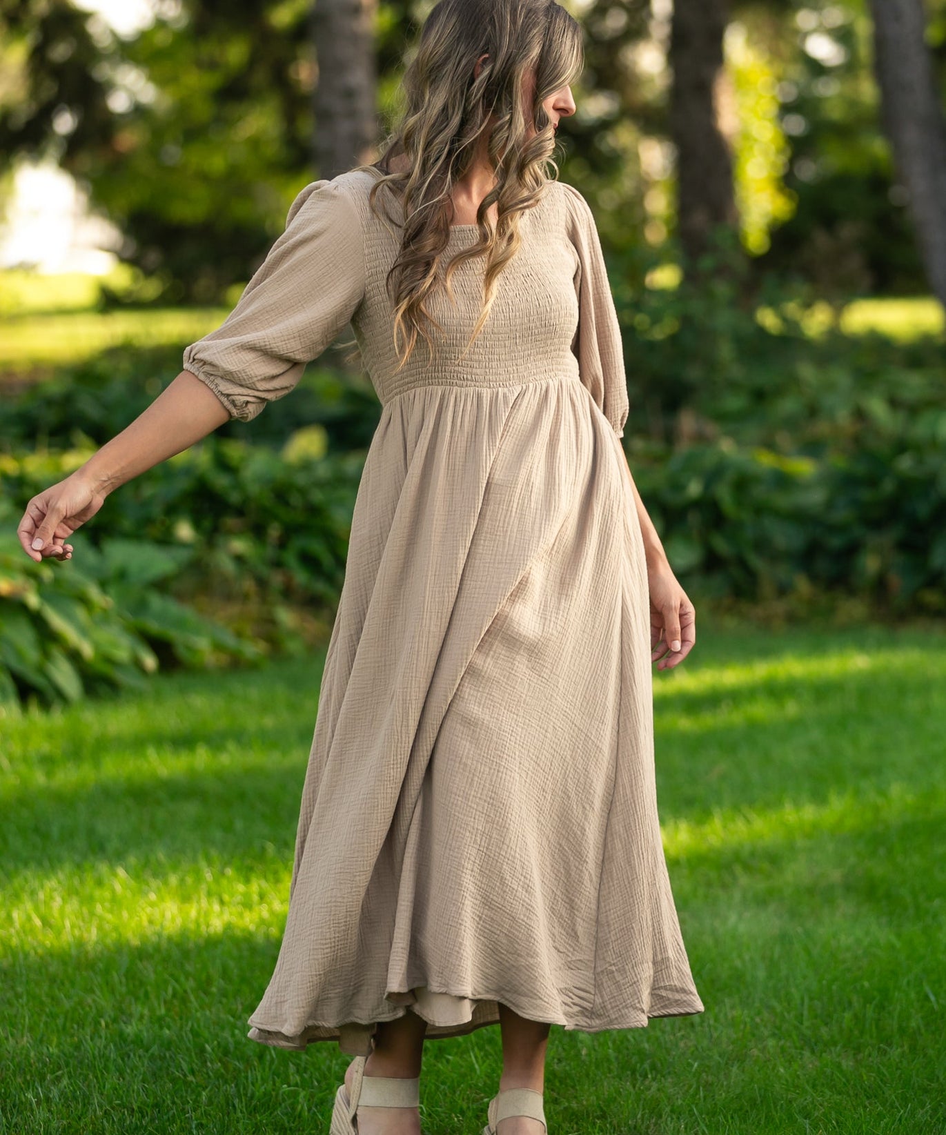 Kayleen Tan Smocked Bodice Gauze Dress - FINAL SALE