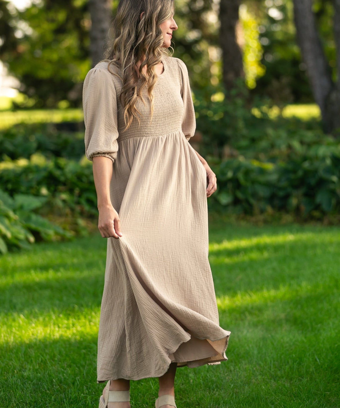 Kayleen Tan Smocked Bodice Gauze Dress - FINAL SALE