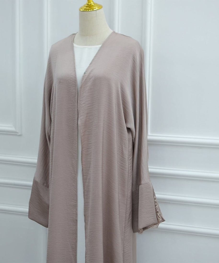 Lace Cuff Crinkle Open Abaya(MOA328)