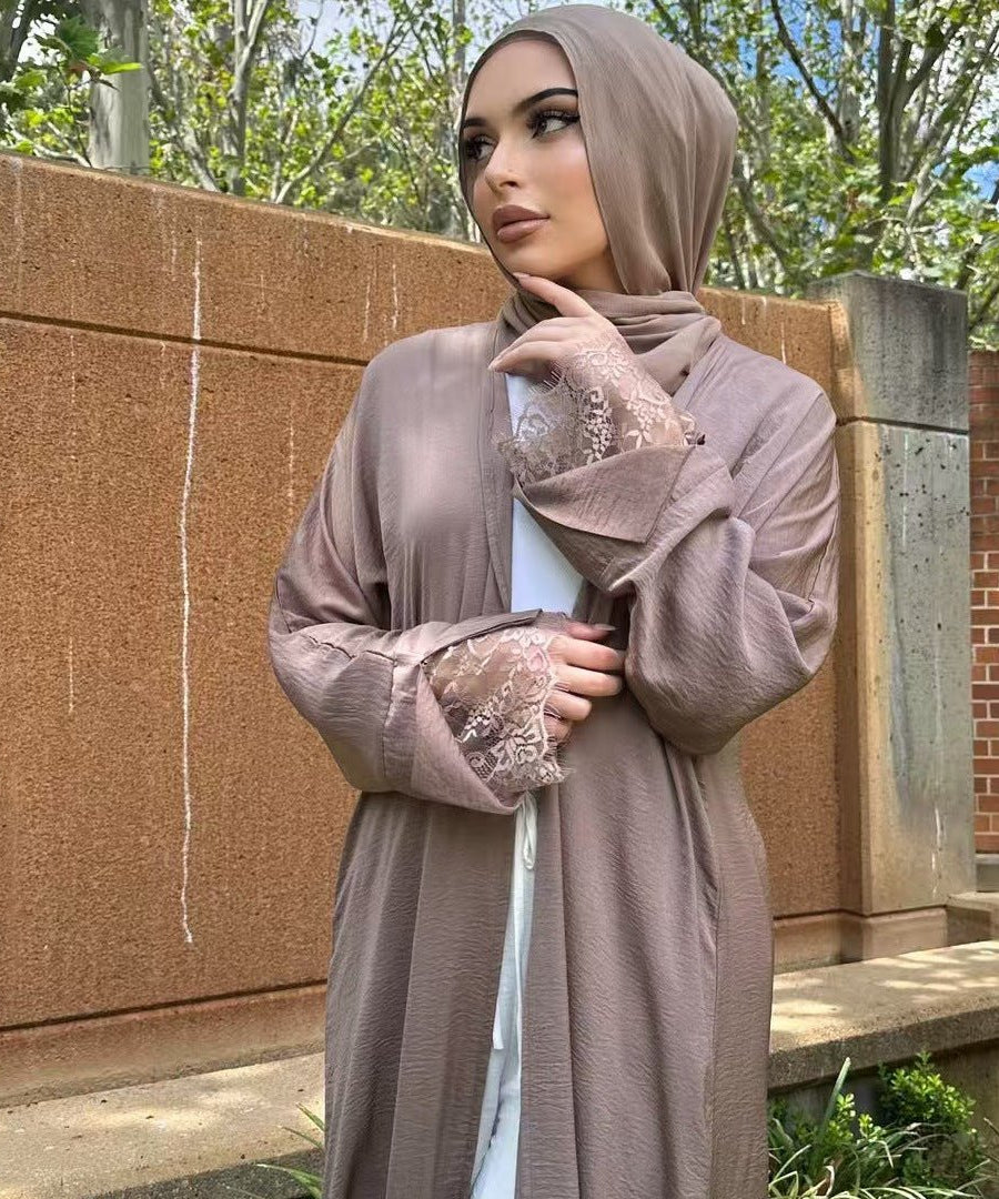 Lace Cuff Crinkle Open Abaya(MOA328)