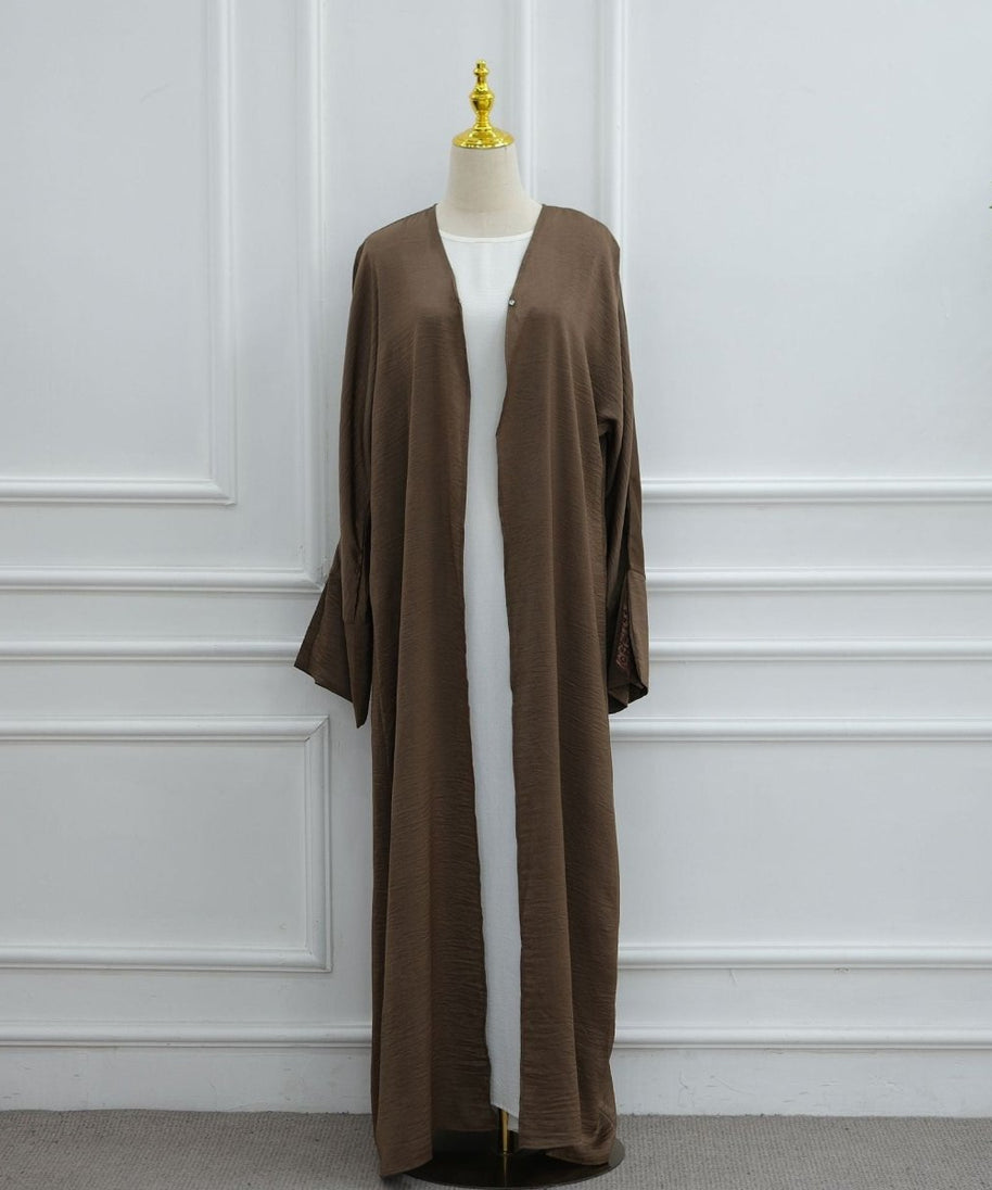 Lace Cuff Crinkle Open Abaya(MOA328)
