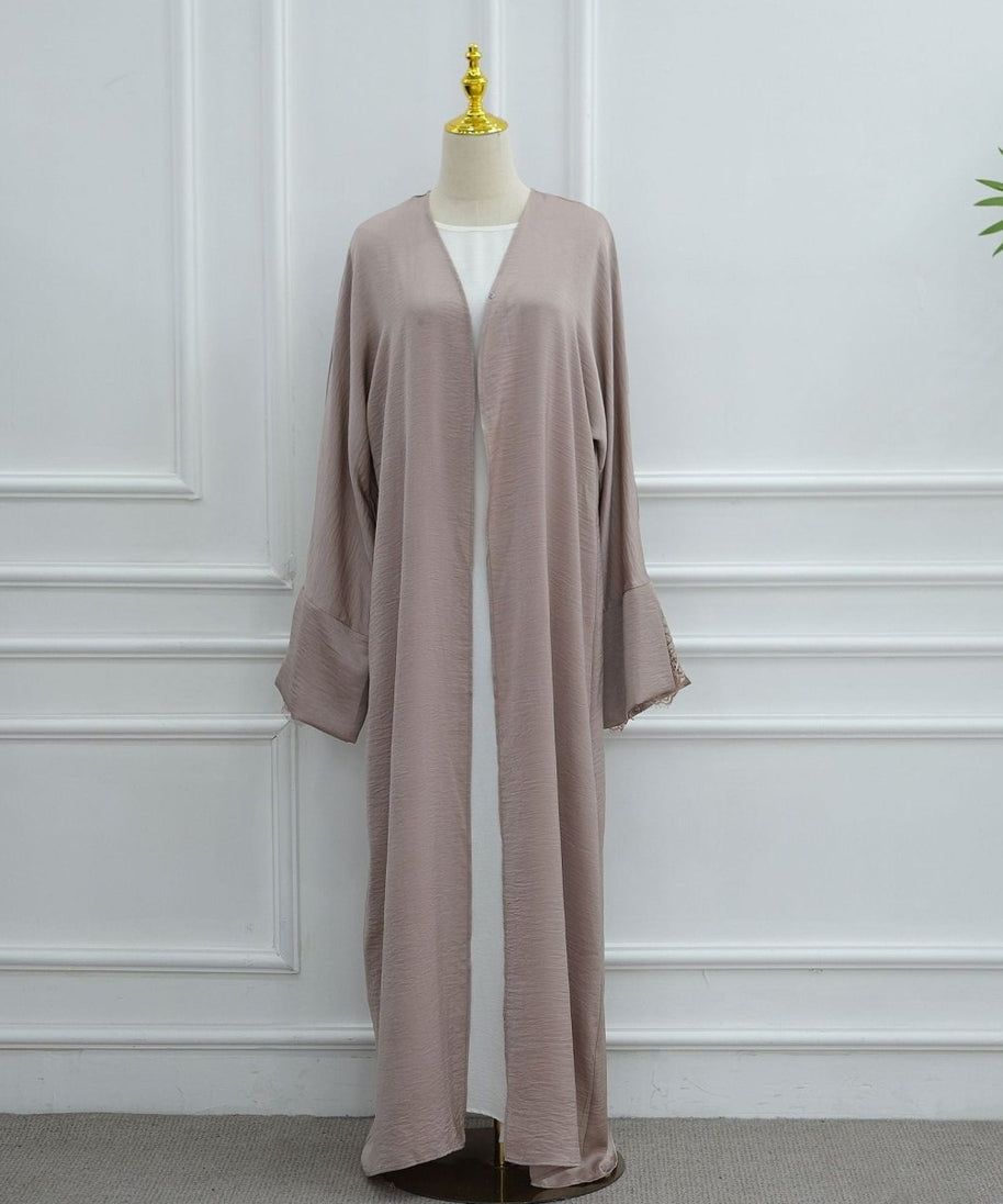 Lace Cuff Crinkle Open Abaya(MOA328)