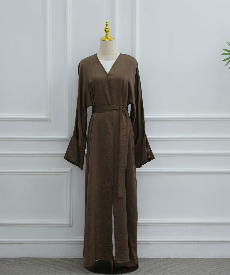 Lace Cuff Crinkle Open Abaya(MOA328)