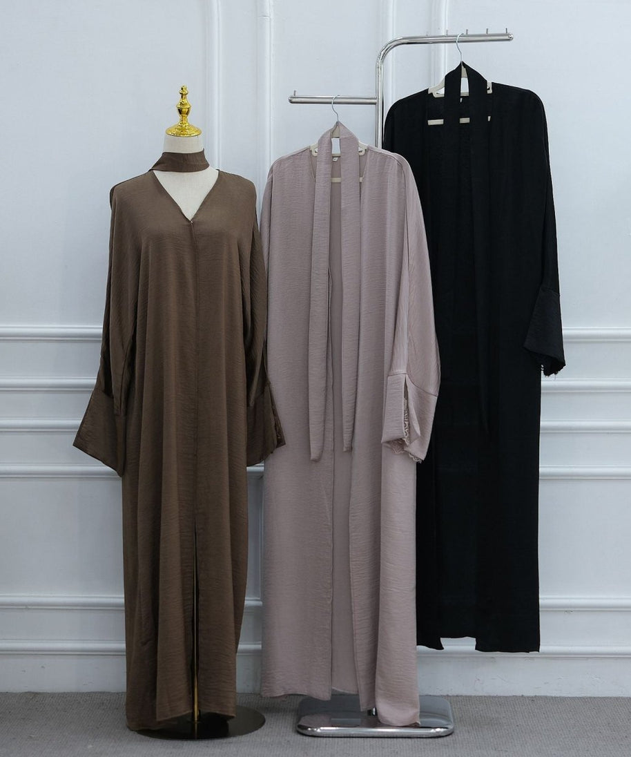 Lace Cuff Crinkle Open Abaya(MOA328)