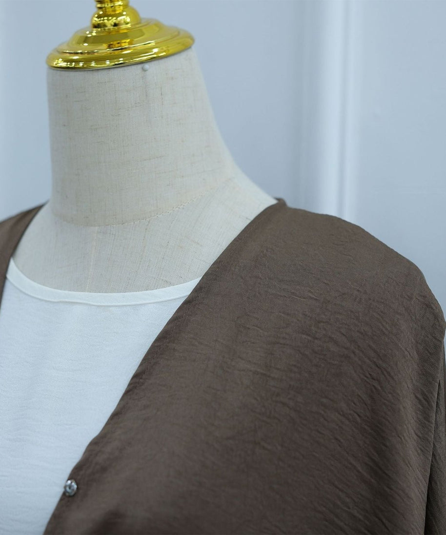 Lace Cuff Crinkle Open Abaya(MOA328)