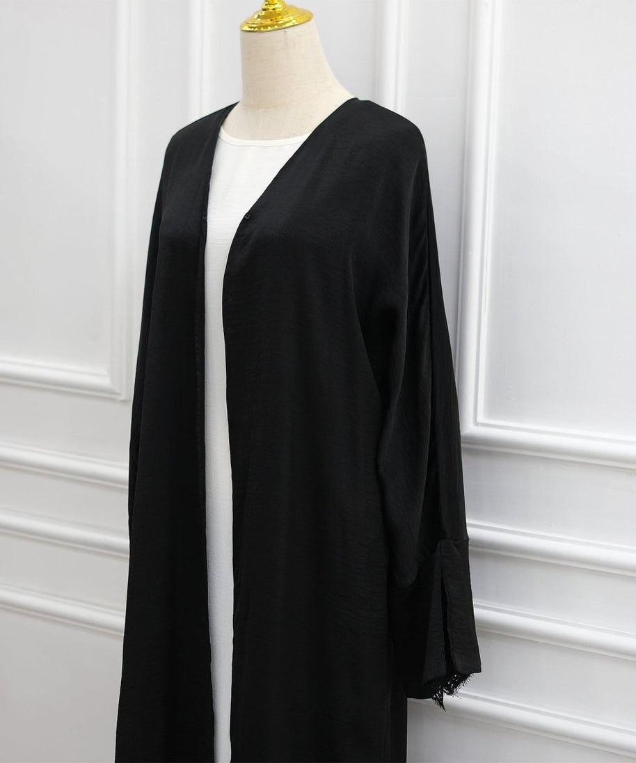 Lace Cuff Crinkle Open Abaya(MOA328)