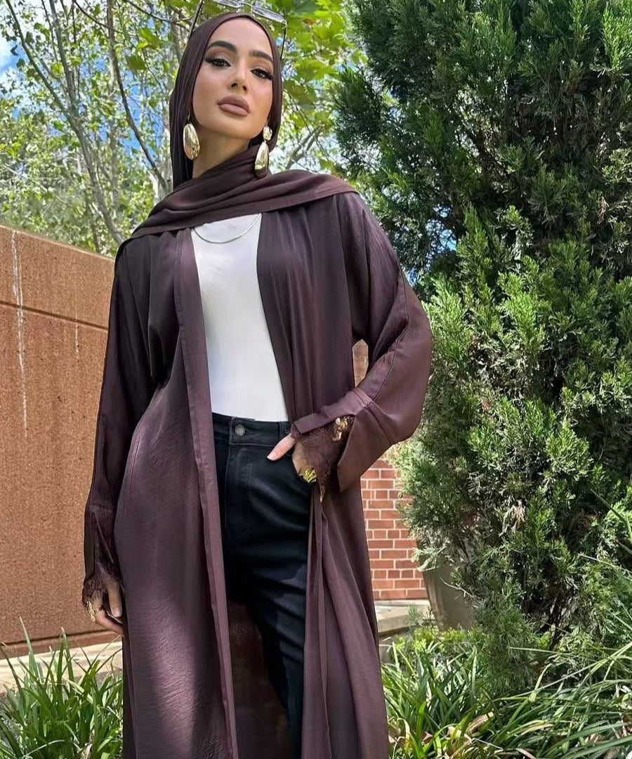 Lace Cuff Crinkle Open Abaya(MOA328)