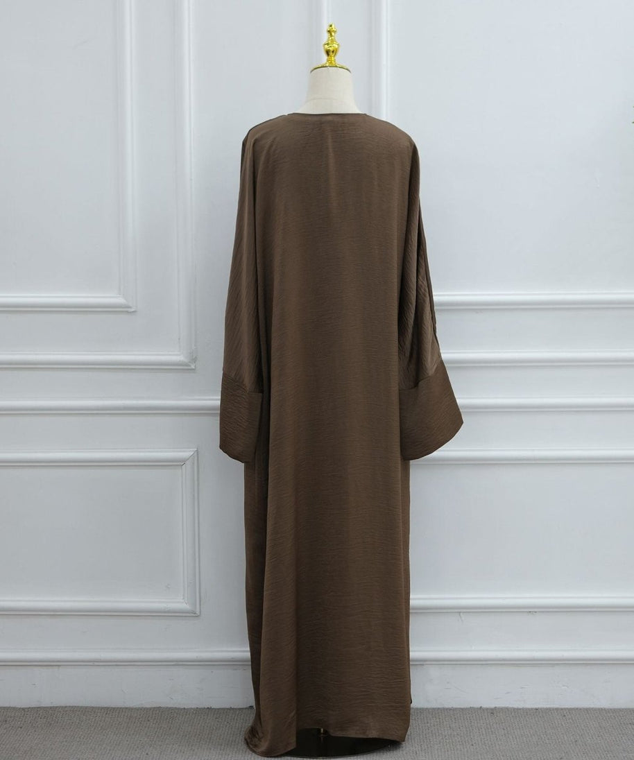 Lace Cuff Crinkle Open Abaya(MOA328)