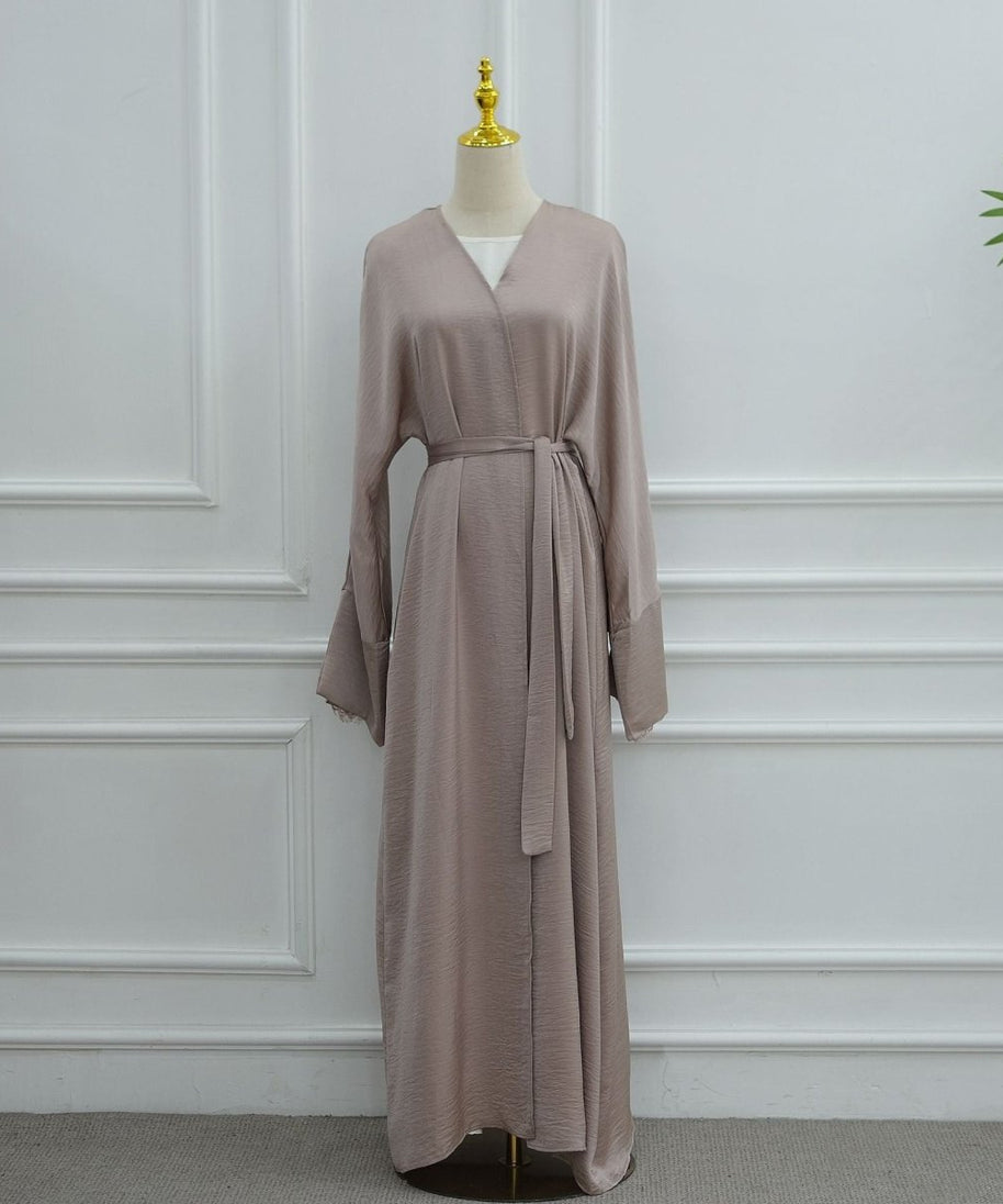 Lace Cuff Crinkle Open Abaya(MOA328)