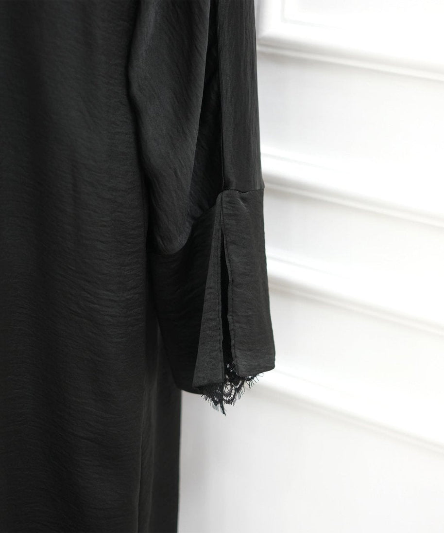 Lace Cuff Crinkle Open Abaya(MOA328)