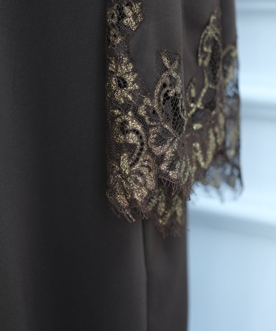 Lace-Panel Flared-Sleeve Open Abaya with Pockets(MOA332)