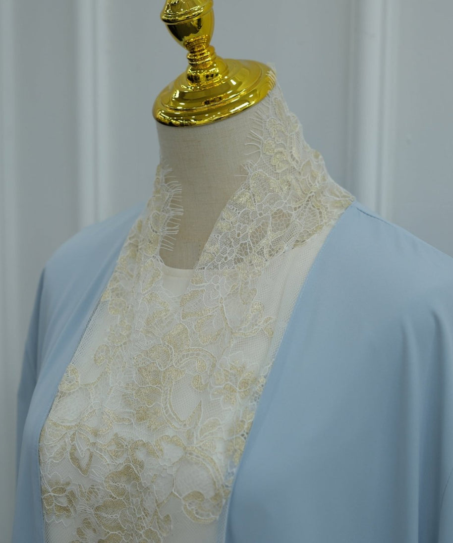 Lace-Panel Flared-Sleeve Open Abaya with Pockets(MOA332)