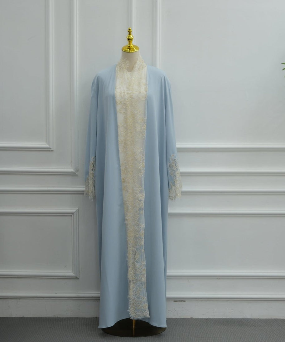 Lace-Panel Flared-Sleeve Open Abaya with Pockets(MOA332)