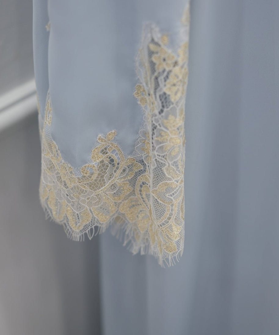 Lace-Panel Flared-Sleeve Open Abaya with Pockets(MOA332)