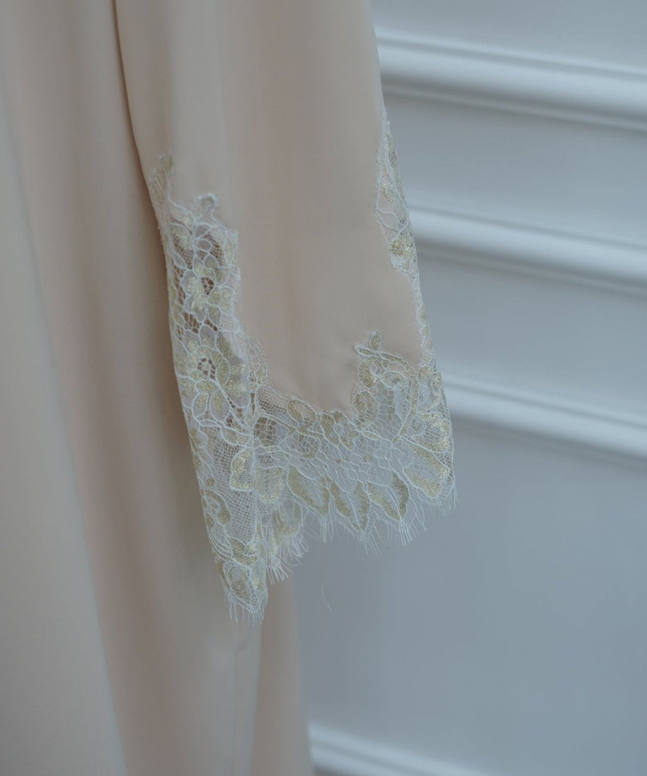 Lace-Panel Flared-Sleeve Open Abaya with Pockets(MOA332)
