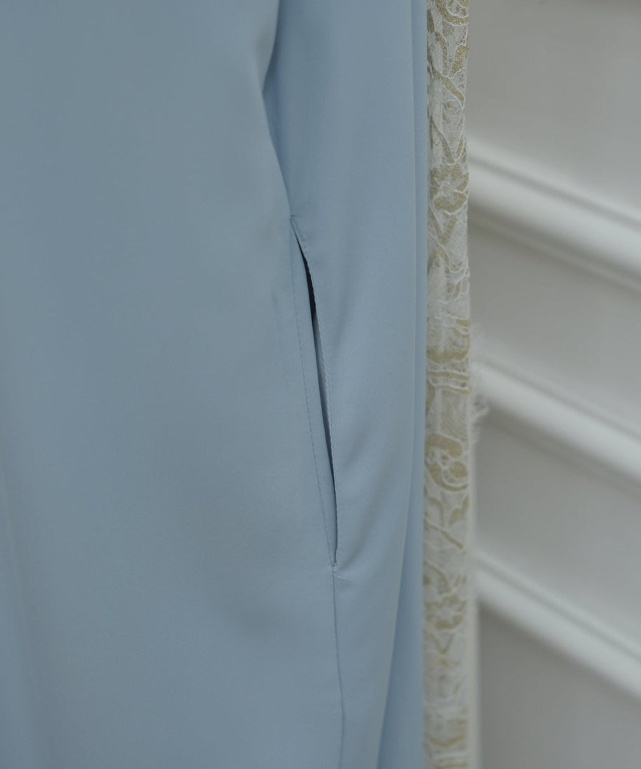 Lace-Panel Flared-Sleeve Open Abaya with Pockets(MOA332)