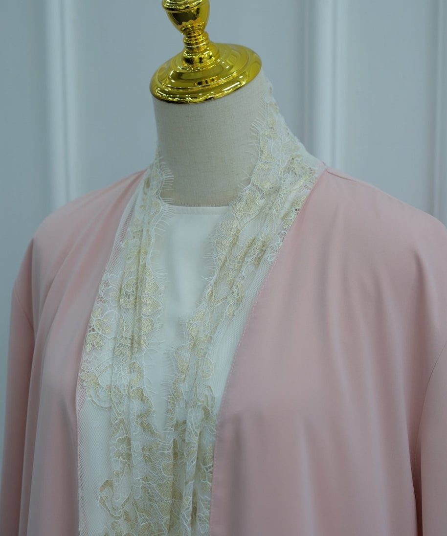 Lace-Panel Flared-Sleeve Open Abaya with Pockets(MOA332)